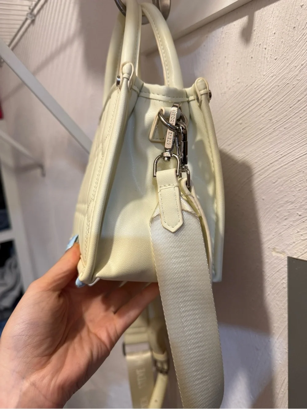 Steve Madden Cream Quilted Top-Handle Purse